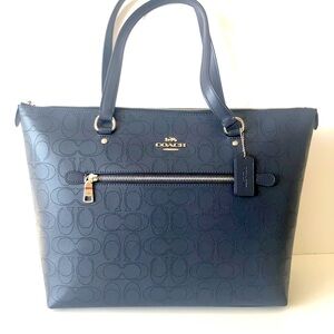 Coach Gallery Tote Navy Perforated Signature Leather Purse